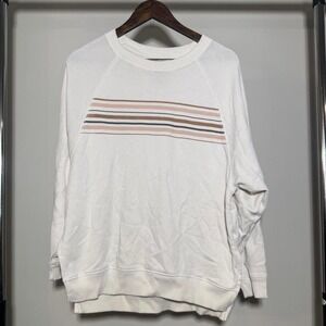 American Eagle White Long Sleeve Crew Neck with Tan Blue Pink Stripes Size Small